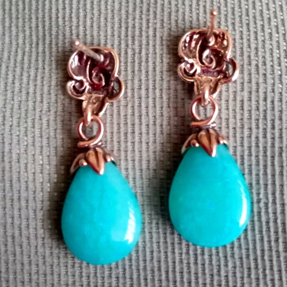 *Sold-Do not buy* CAROLYN POLLOCK AMAZONITE AND STERLING SILVER EARRING'S - Picture 2 of 5